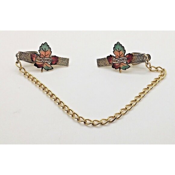 Vancouver BC Canada Sweater Clip  Pin Guard Enamel Maple Leaf Gold Tone - Picture 1 of 2